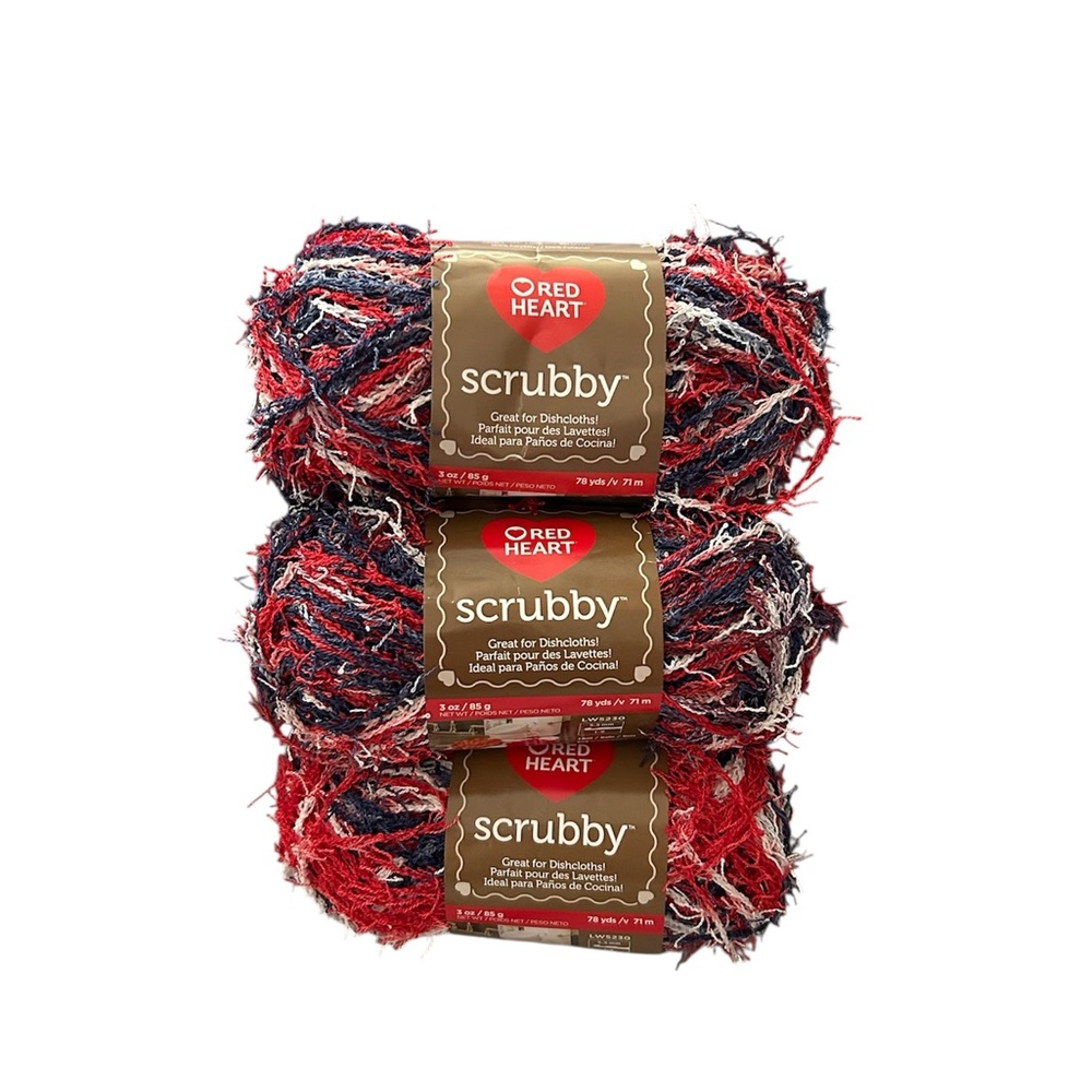 Red Heart Scrubby Yarn in Red and Blue